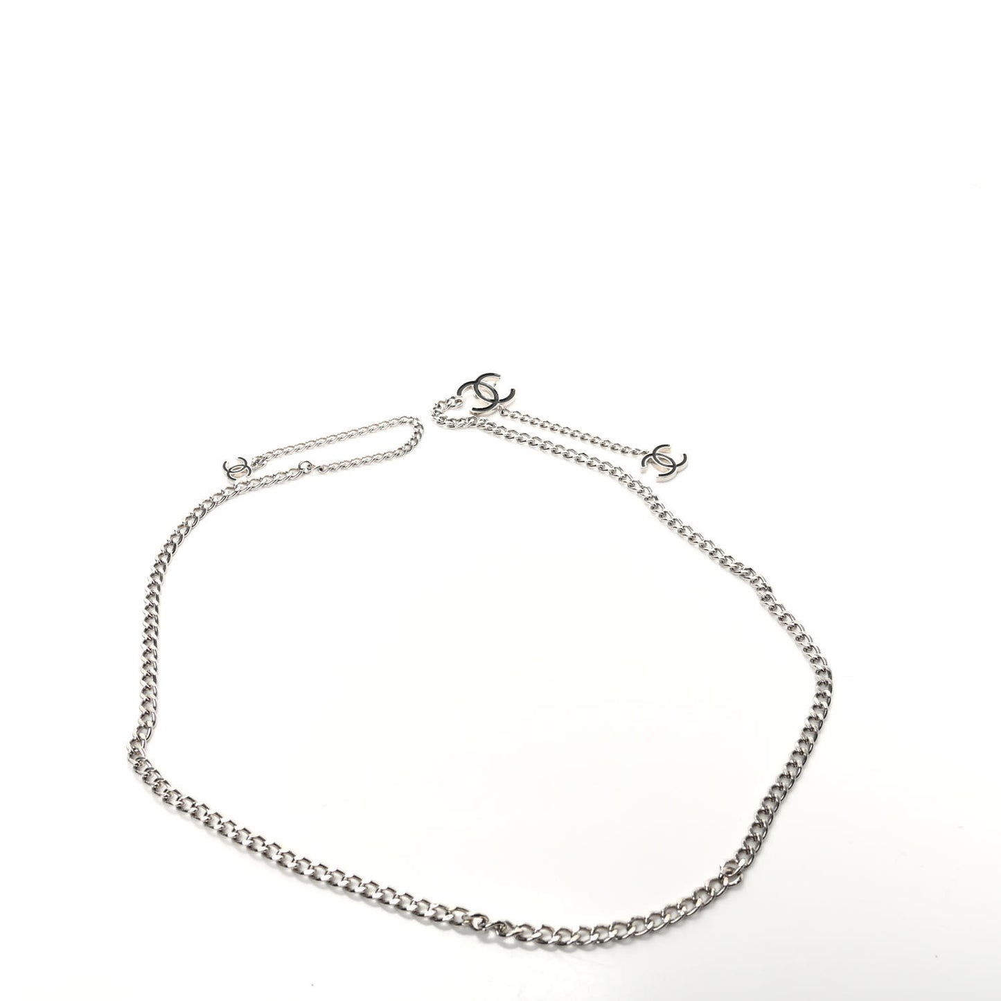 Enamel CC Chain Logo Belt Silver Black
