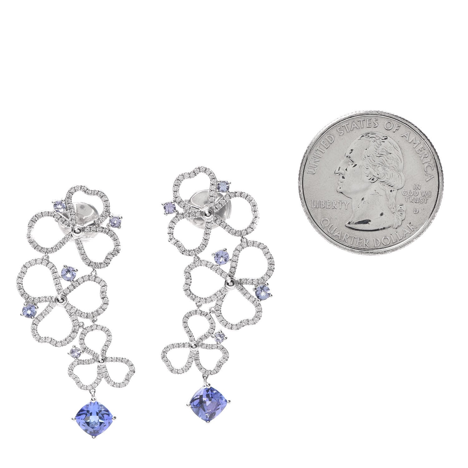 Tiffany Platinum Diamond Tanzanite Paper Flowers Open Drop Earrings 2 of 6