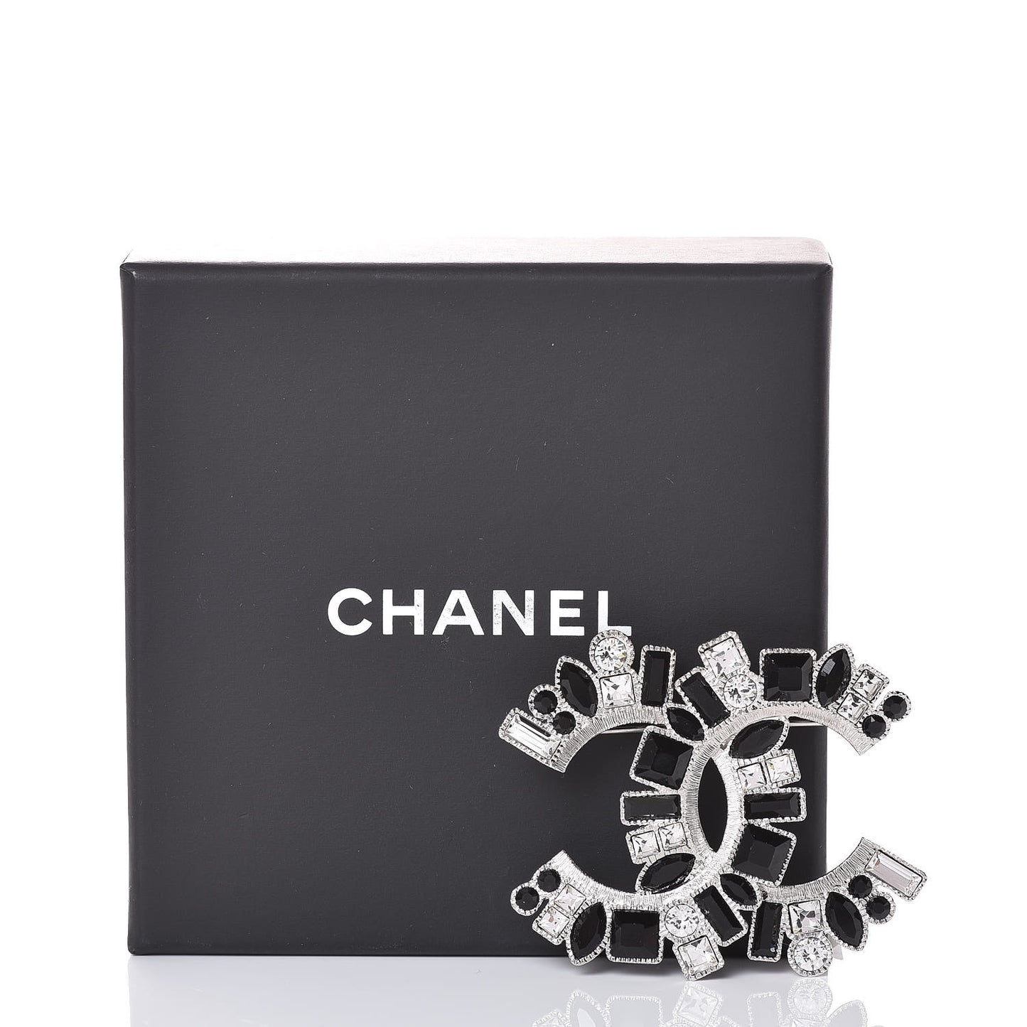 Baguette Crystal CC Brooch Silver Black