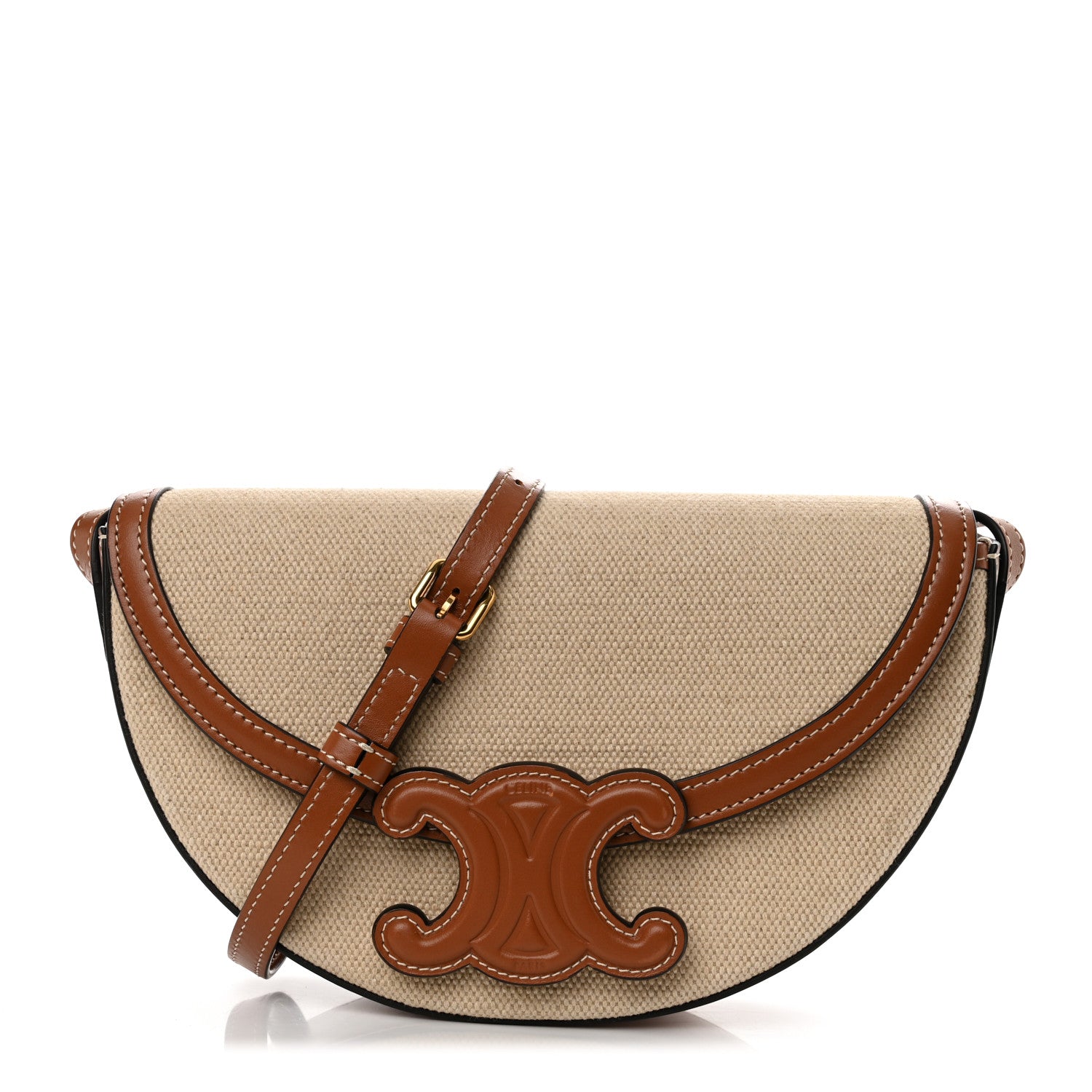 Celine Textile Calfskin Triomphe Besace Natural Tan 1 of 11