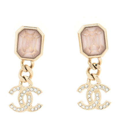 Chanel Crystal CC Chain Drop Earrings Pink Gold 1 of 4