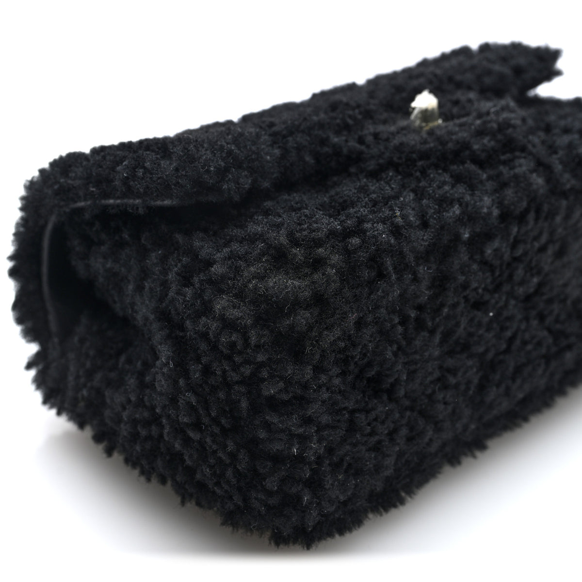 Shearling Quilted Mini Top Handle Rectangular Flap Black