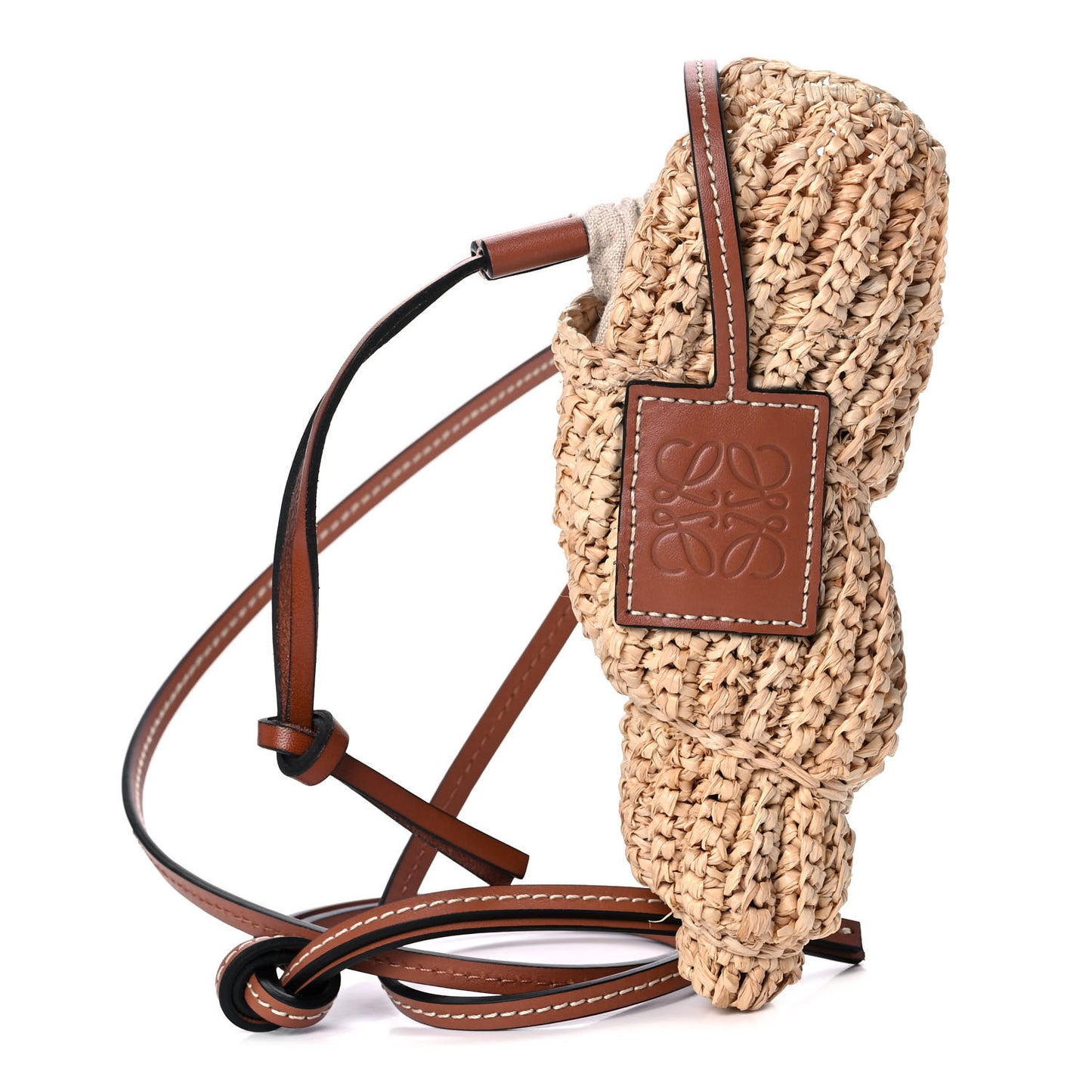 Calfskin Raffia Paulas Ibiza Tulip Shell Pouch Bag Natural Tan