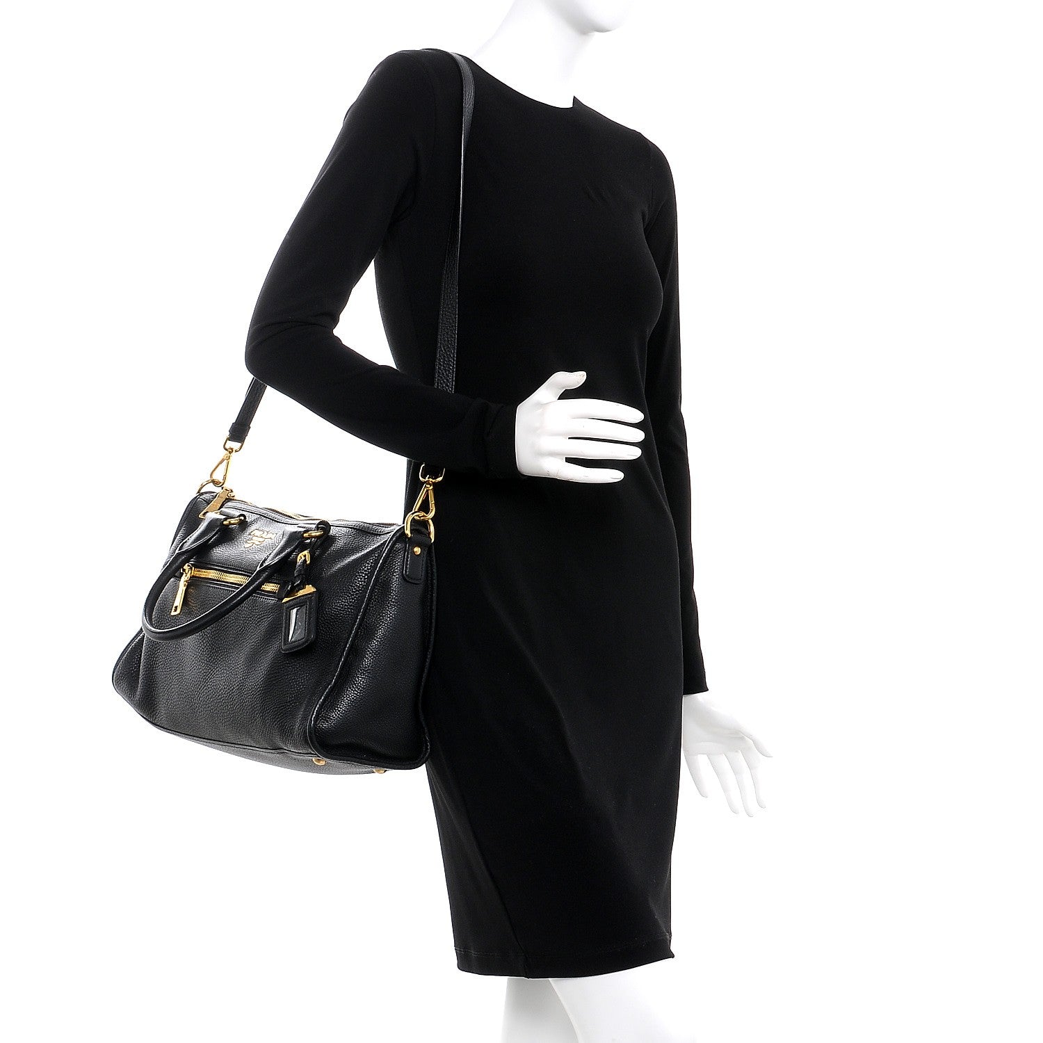 Prada Vitello Daino Shopping Satchel Black 2 of 8