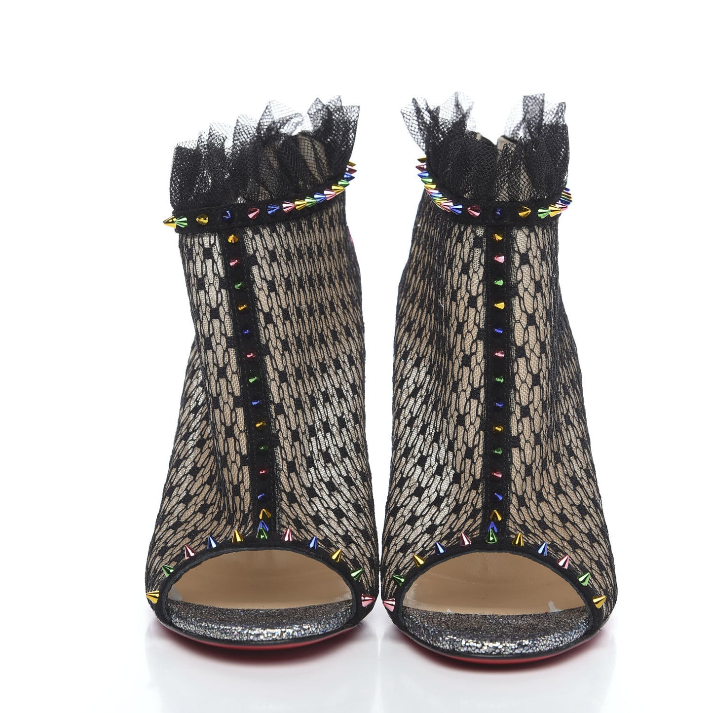 Rete Stripy Glitter Spike Juliettra 100 Ankle Peep Toe Boots 37.5 Black Multicolor