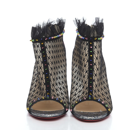 Christian Louboutin Rete Stripy Glitter Spike Juliettra 100 Ankle Peep Toe Boots 37.5 Black Multicolor 2 of 8