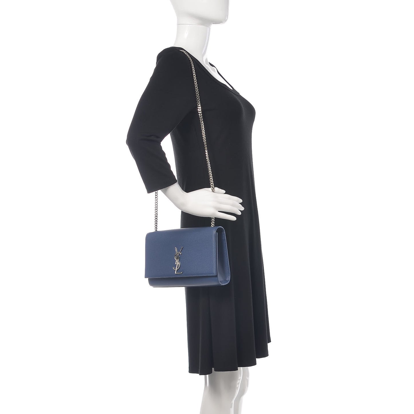 Grain De Poudre Medium Classic Monogram Kate Satchel Denim Blue