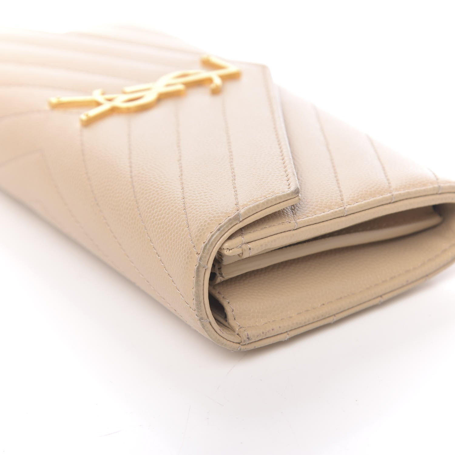 Saint Laurent Grain De Poudre Matelasse Chevron Monogram Flap Wallet Nude Powder 8 of 12