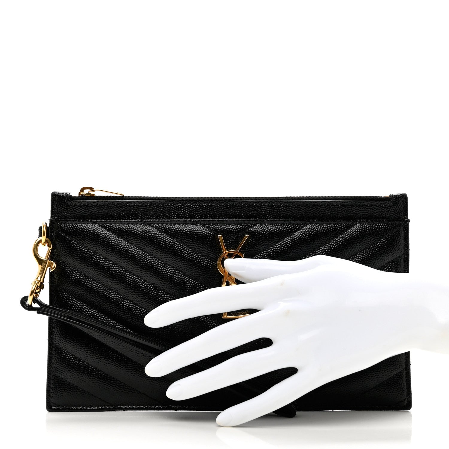 Saint Laurent Grain De Poudre Chevron Monogram Large Bill Pouch Black 2 of 7