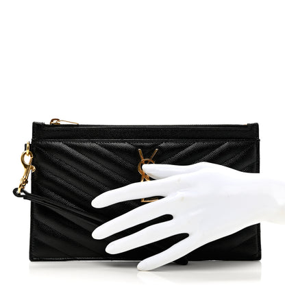 Saint Laurent Grain De Poudre Chevron Monogram Large Bill Pouch Black 2 of 7