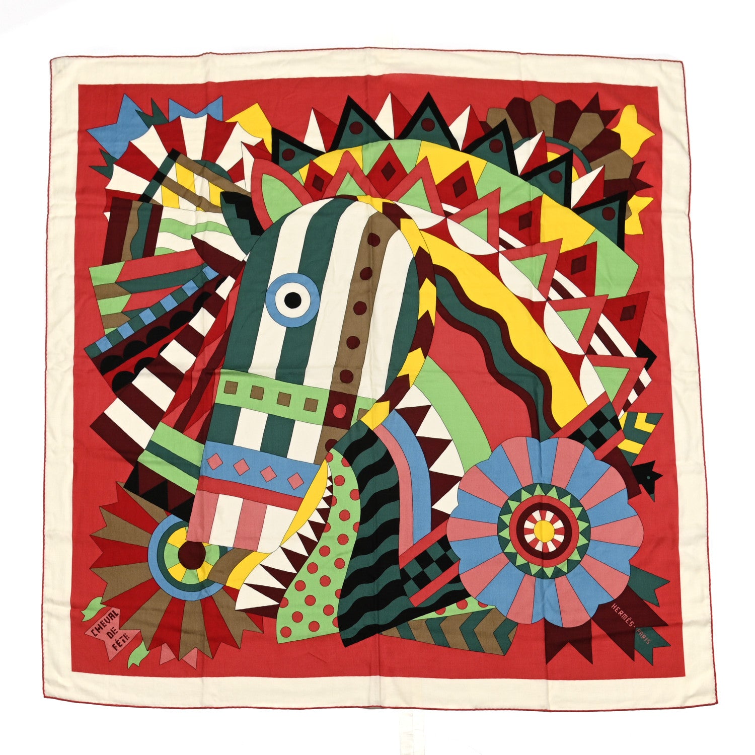 Hermes Cashmere Silk Cheval De Fete Shawl 140 Vieux Rose Vert 1 of 6