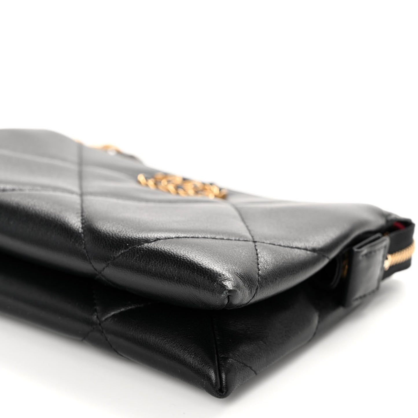 Shiny Goatskin Quilted Small Chanel 19 Pouch With Handle Black