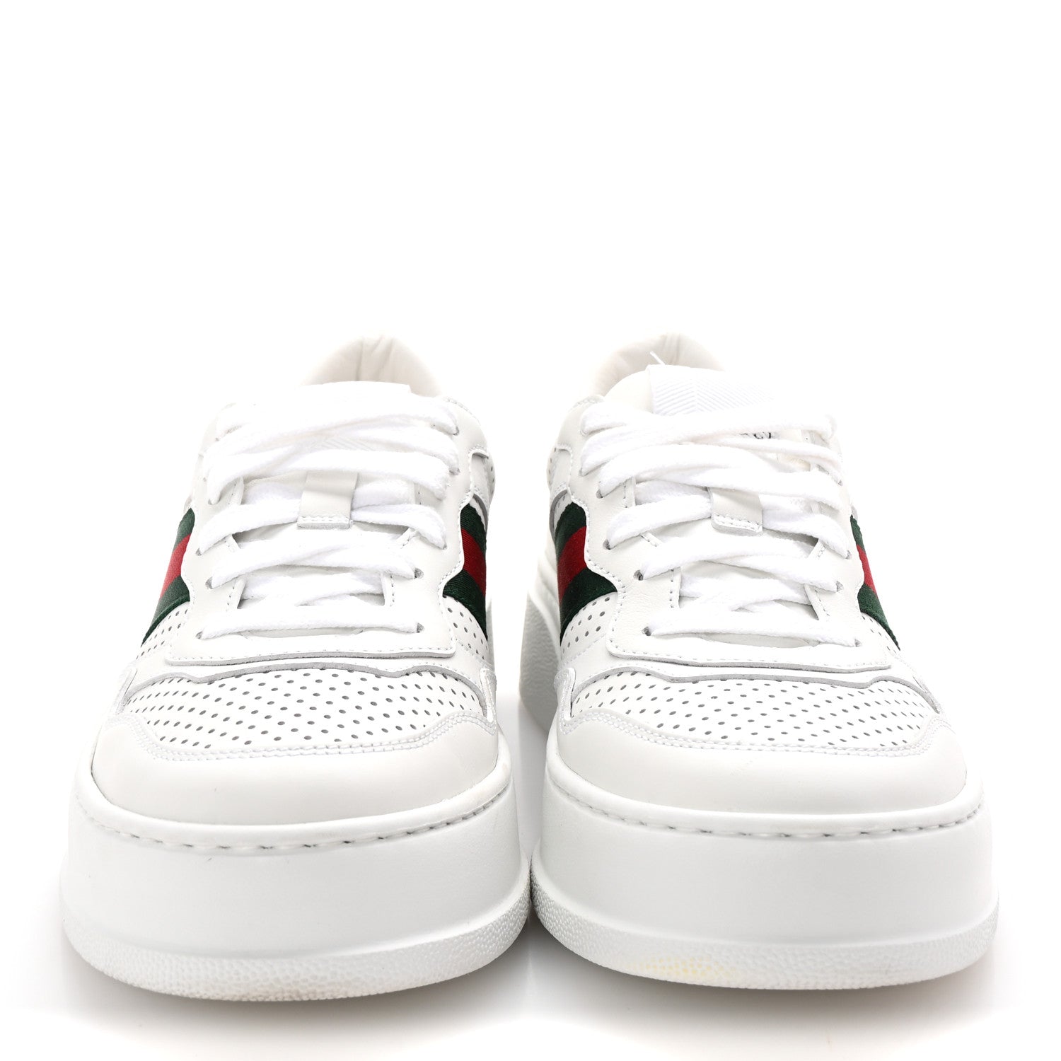 Gucci Calfskin Web Perforated Womens Platform 55mm Sneakers 38.5 White Bright Splash 3 of 10