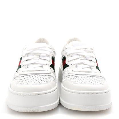 Gucci Calfskin Web Perforated Womens Platform 55mm Sneakers 38.5 White Bright Splash 3 of 10