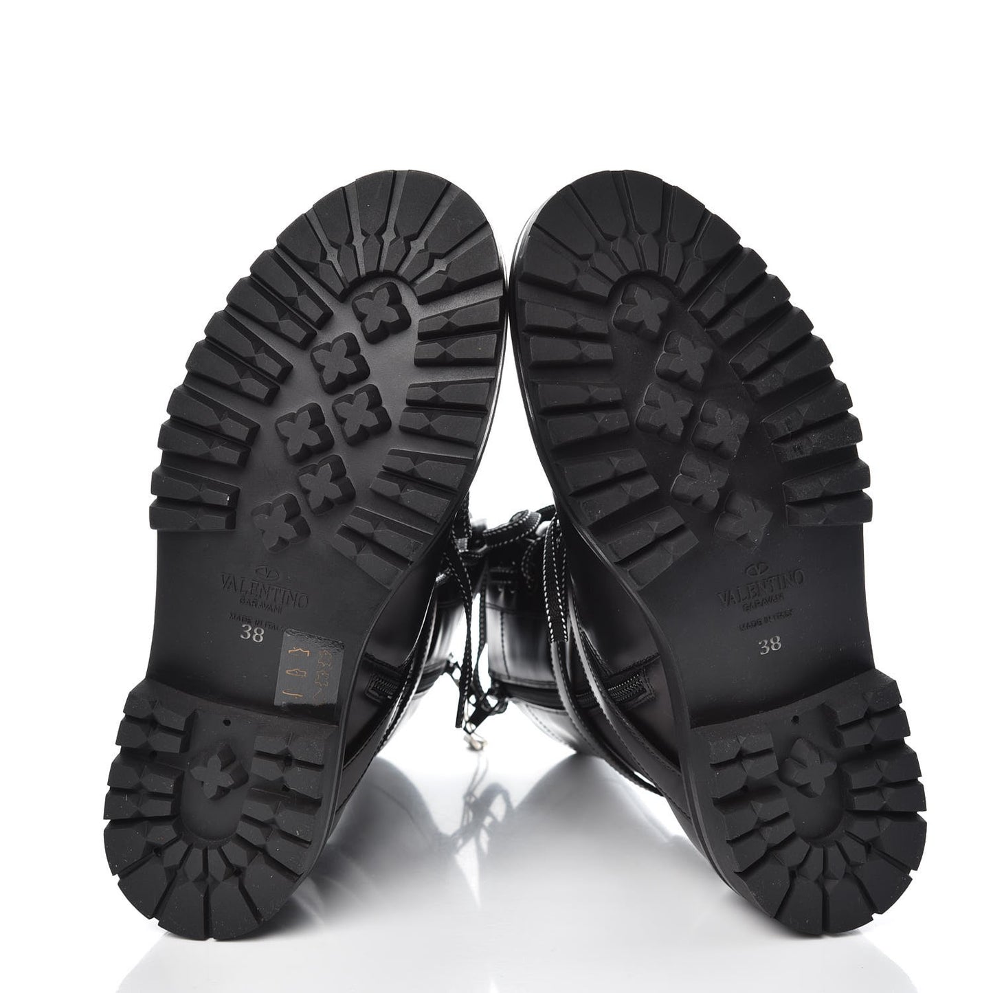 Smooth Calfskin Rockstud Buckled 25mm Combat Boots 38 Black