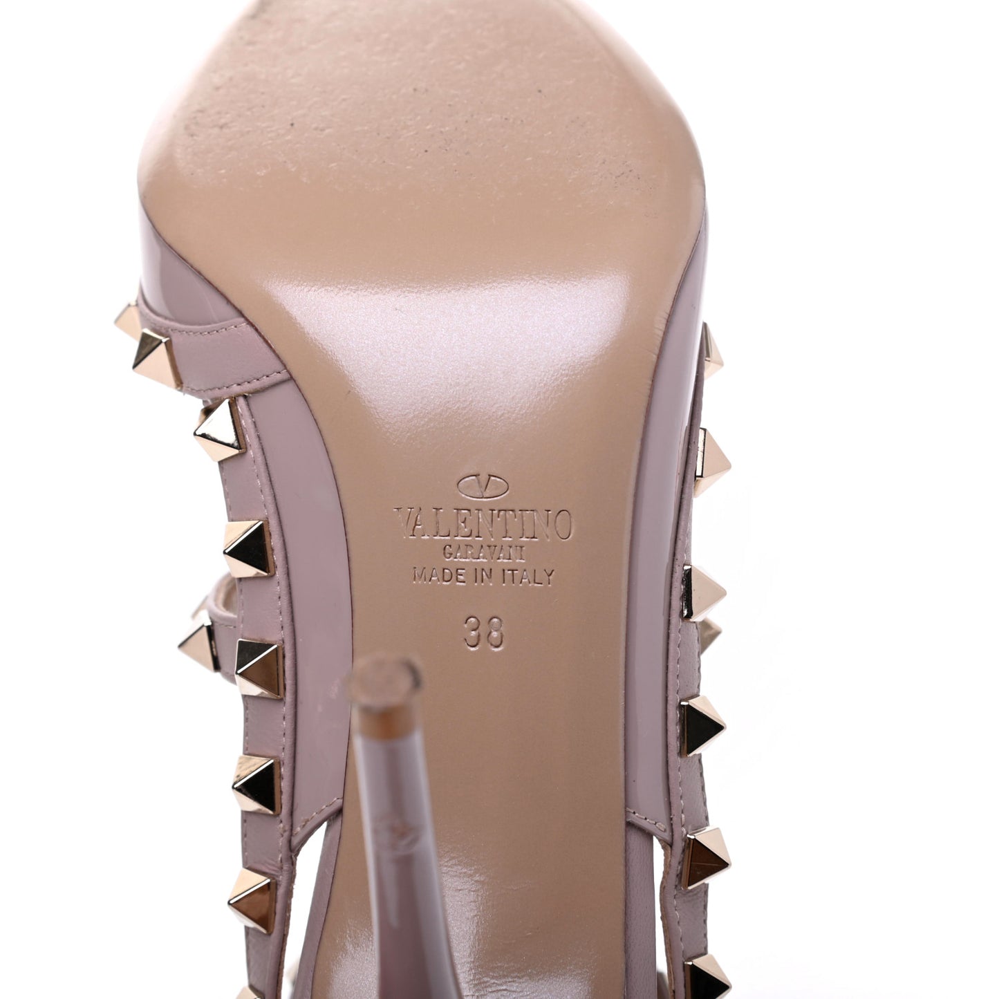 Patent Nappa Rockstud Ankle Strap 100mm Pumps 38 Poudre