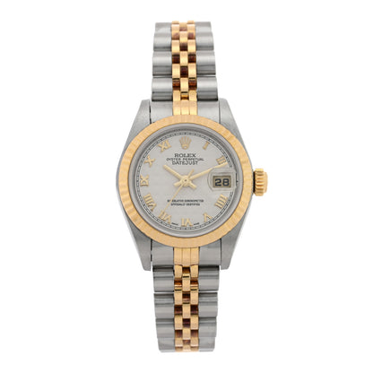 Rolex Stainless Steel 18K Yellow Gold 26mm Oyster Perpetual Datejust Watch White Pyramid Roman 79173 1 of 5
