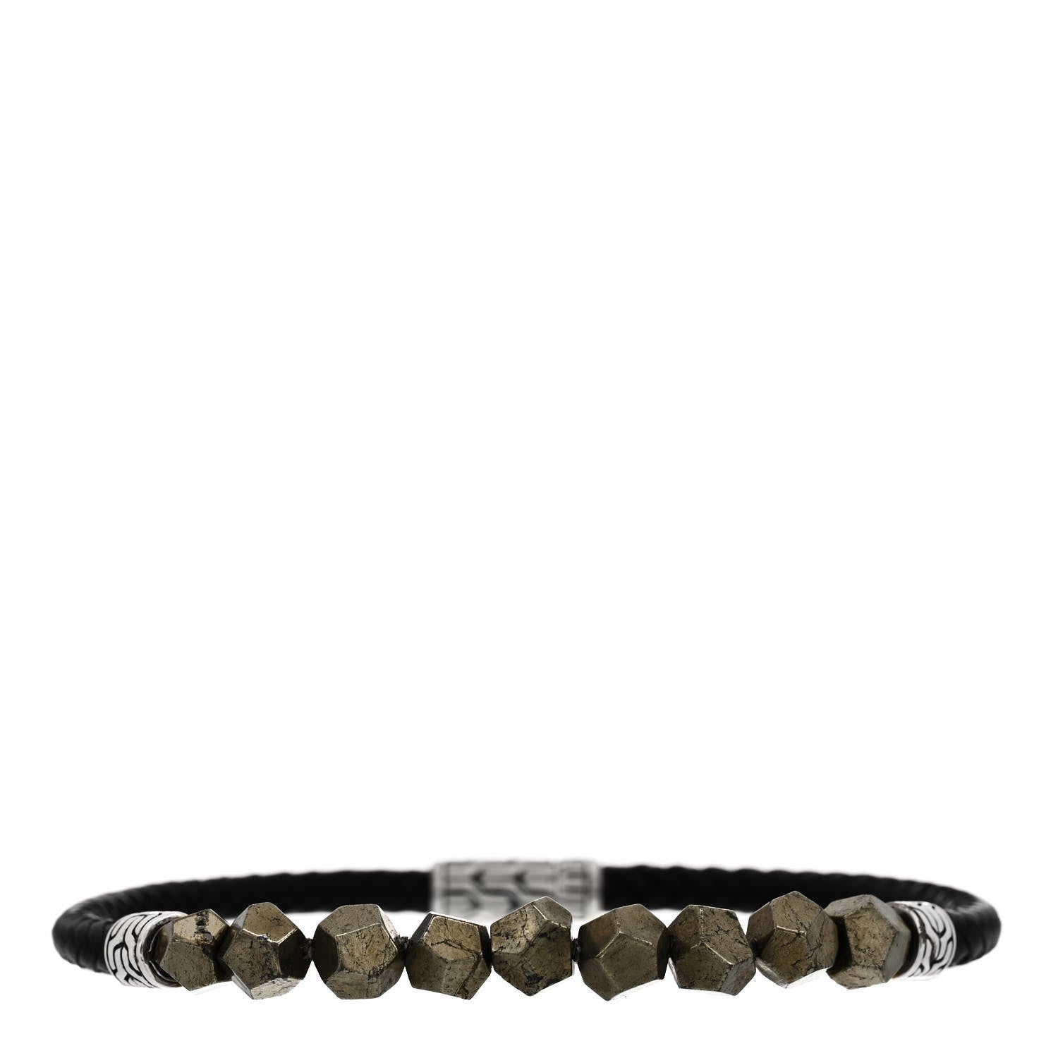 John Hardy Sterling Silver Pyrite Leather Classic Chain Bracelet Black 1 of 4