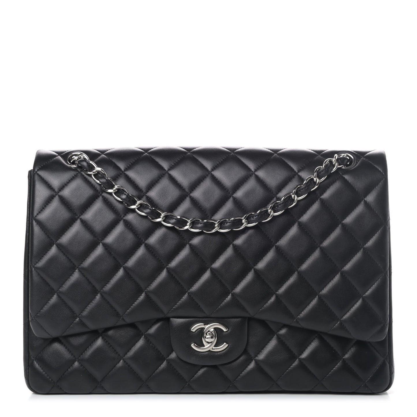 Lambskin Quilted Maxi Single Flap Black
