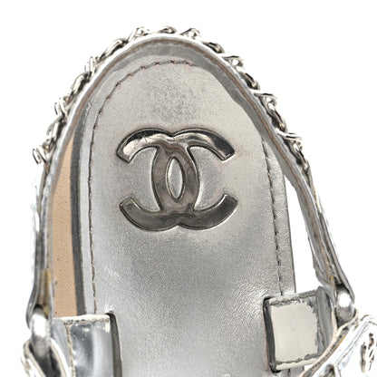 Chanel Metallic Laminated Goatskin Chain Flat Sandals 39 Silver 8 of 9