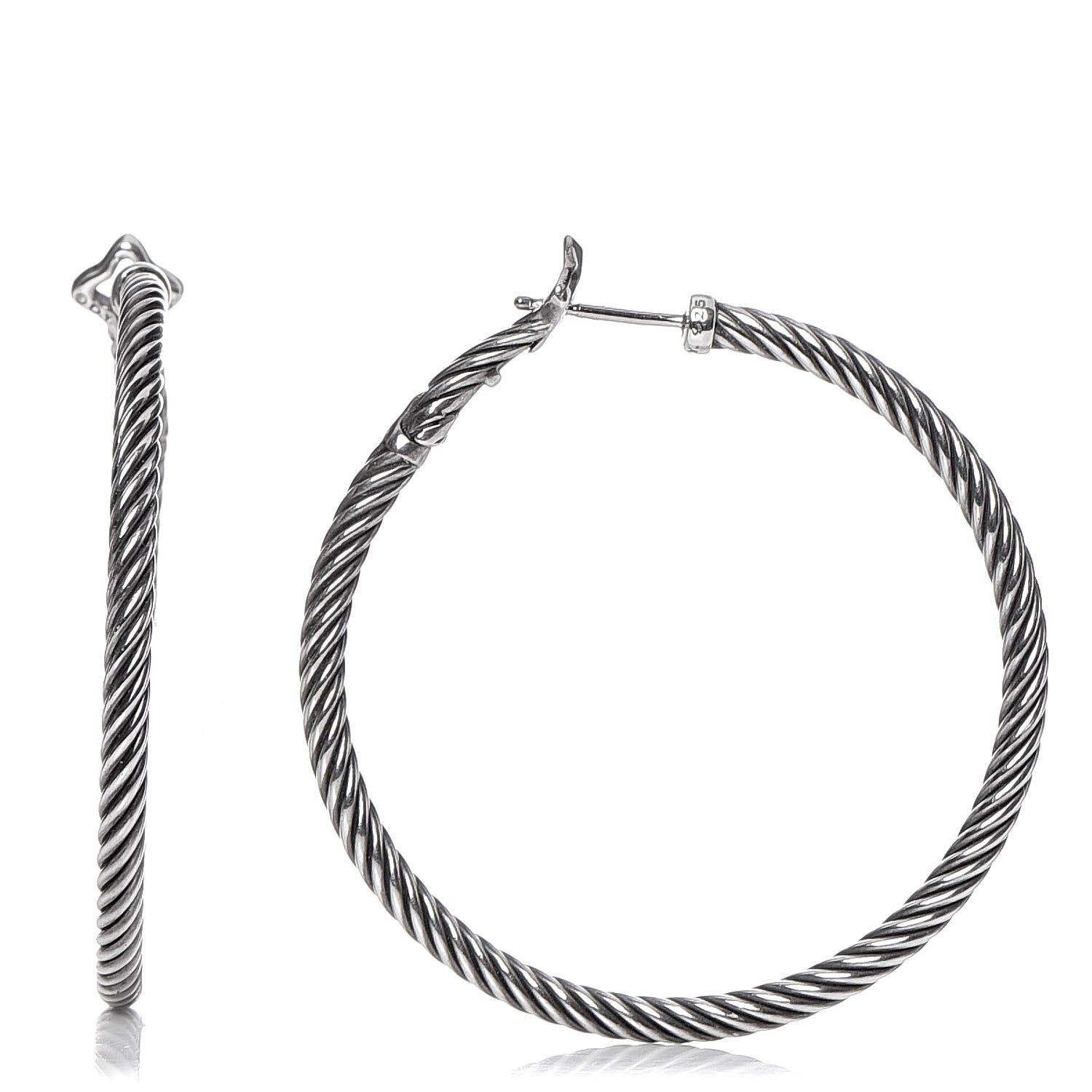 David Yurman Sterling Silver 36mm Cable Classics Hoop Earrings 1 of 5