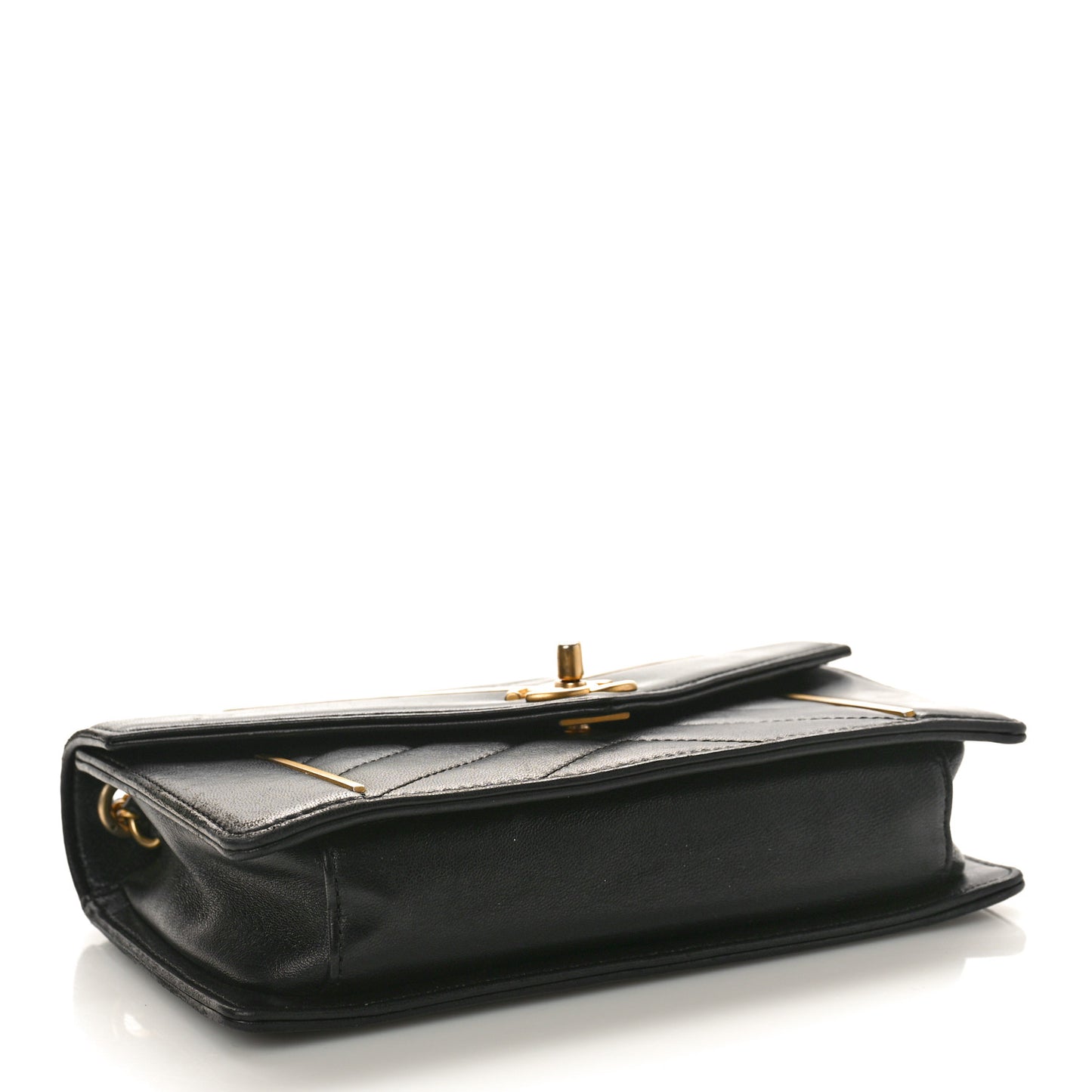Lambskin Reversed Chevron Quilted Flap Black