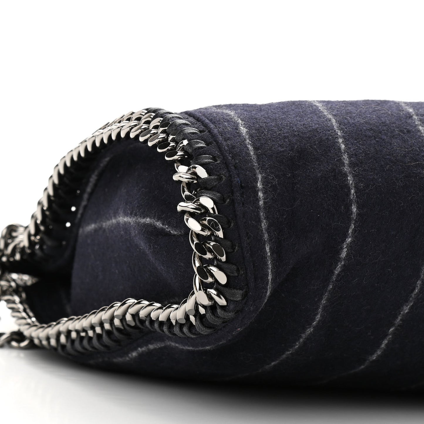 Wool Stripe Falabella Fold Over Tote Navy