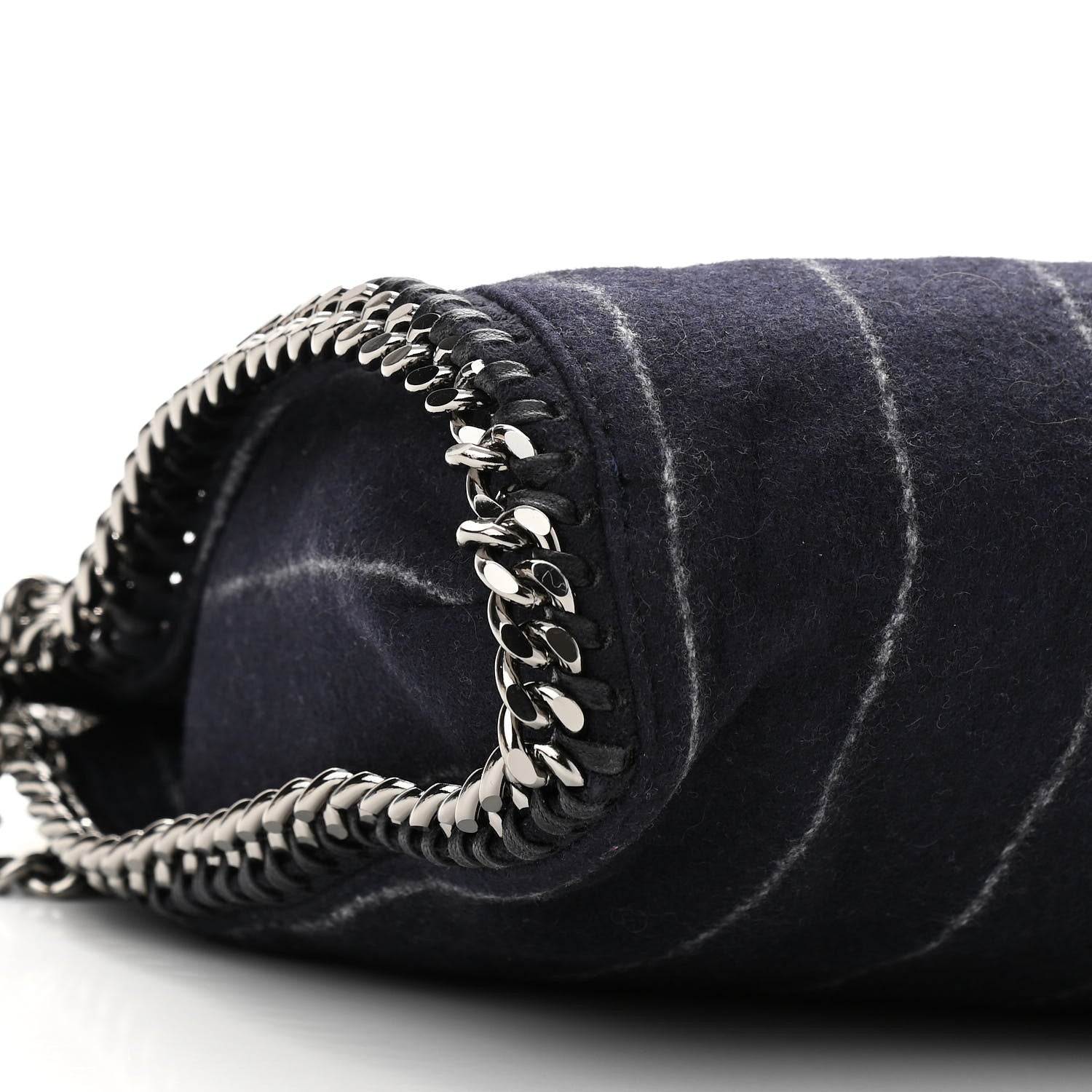 Stella McCartney Wool Stripe Falabella Fold Over Tote Navy 7 of 8