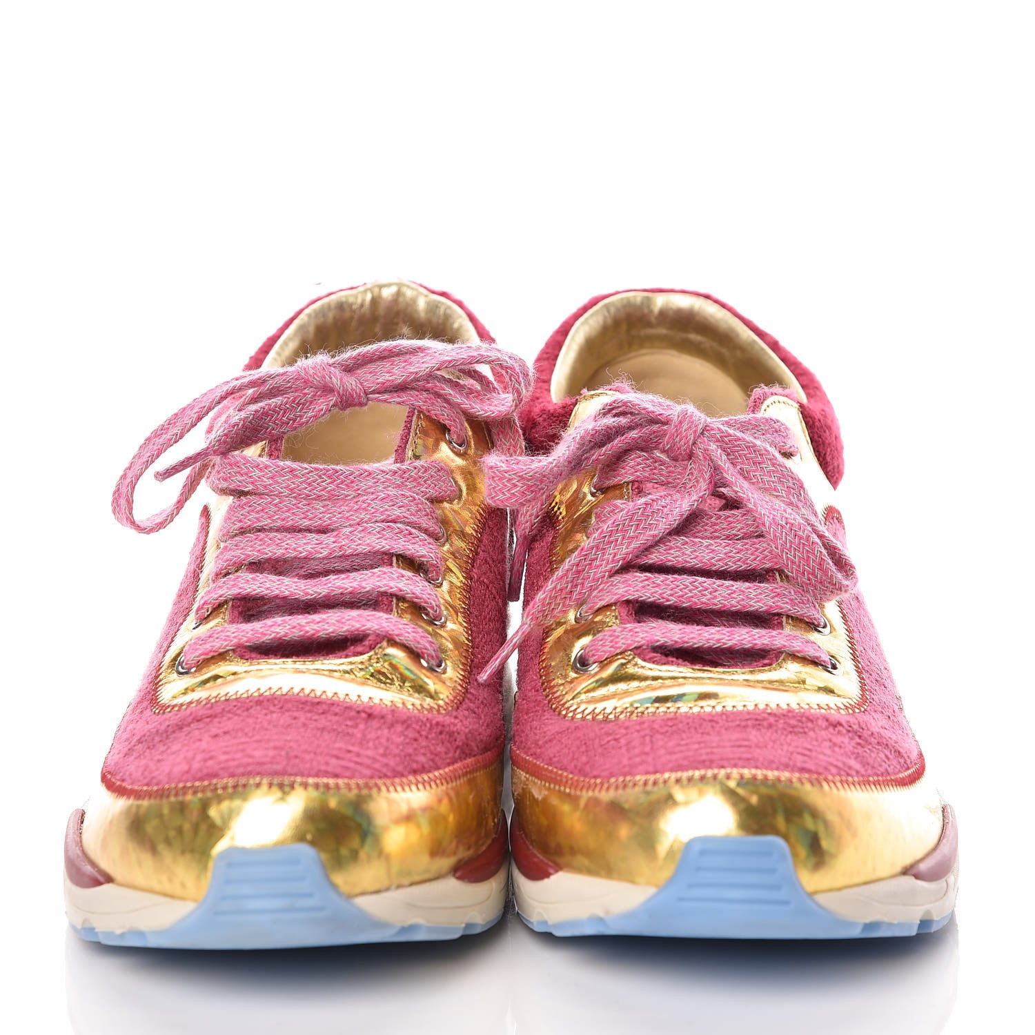 Chanel Tweed Suede Calfskin Sneakers 38 Dark Pink 2 of 14