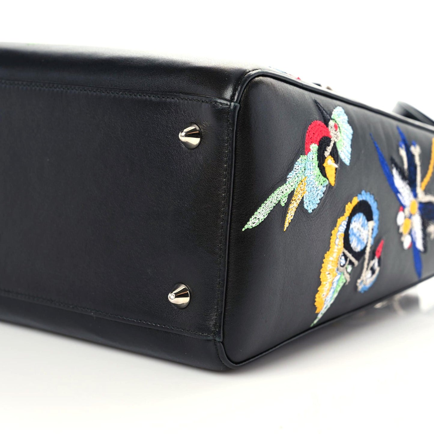 Smooth Calfskin Embroidered Beaded Birds Medium Lady Dior Black