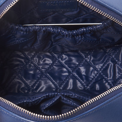 Chanel Lambskin Quilted Medium Curvy Pouch Cosmetic Case Blue 6 of 9