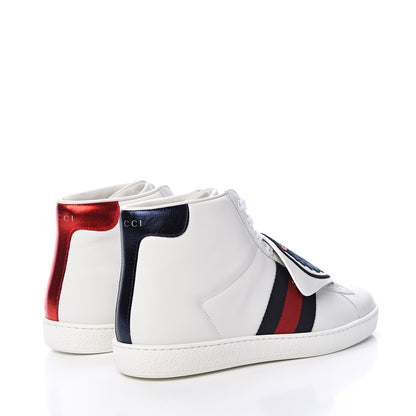 Gucci Calfskin Web Wolf Removable Patches Mens Ace High Top Sneakers 8.5 White 4 of 8