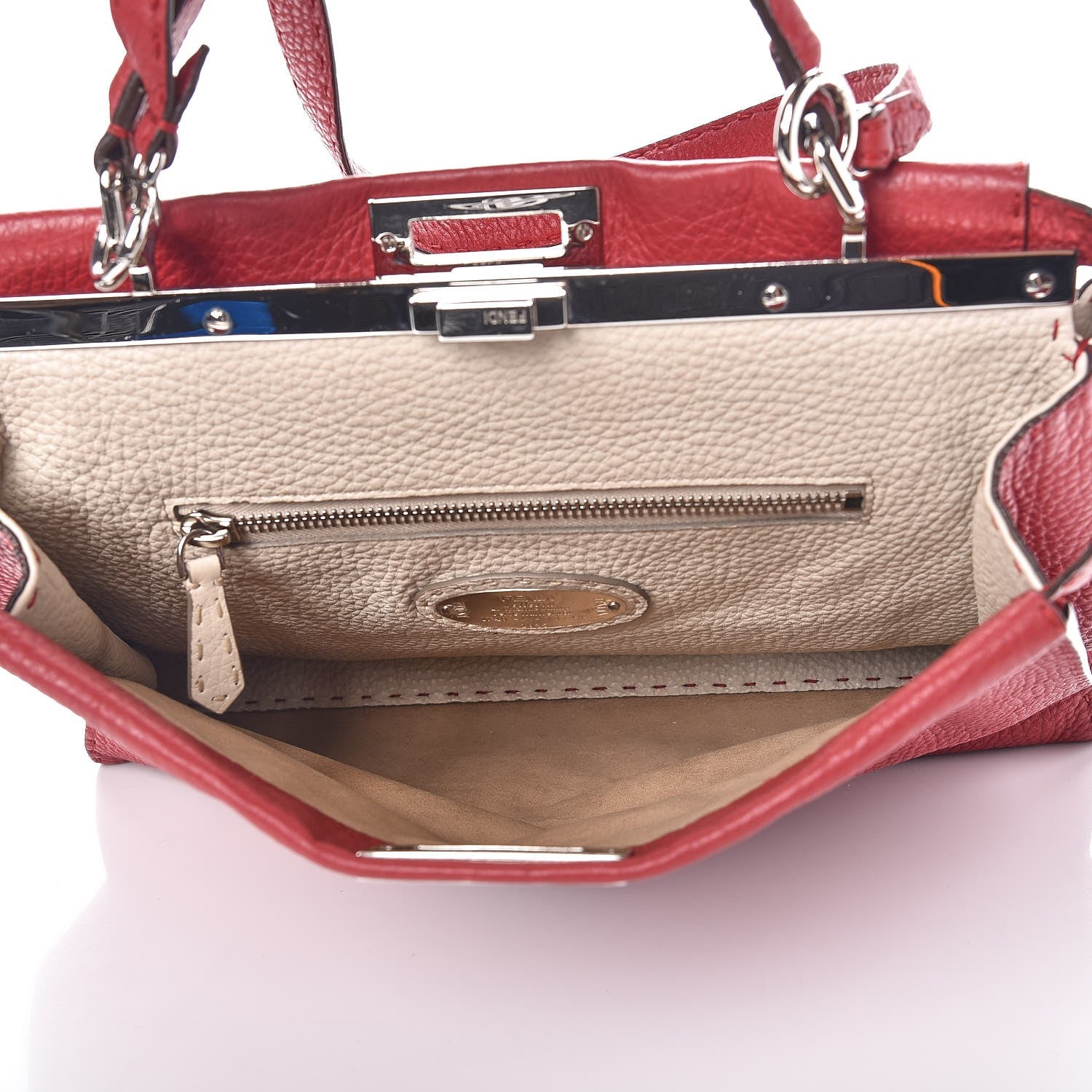 Fendi Cuoio Romano Selleria Bi-Color Large Peekaboo Iconic Satchel Rosso Latte 6 of 14