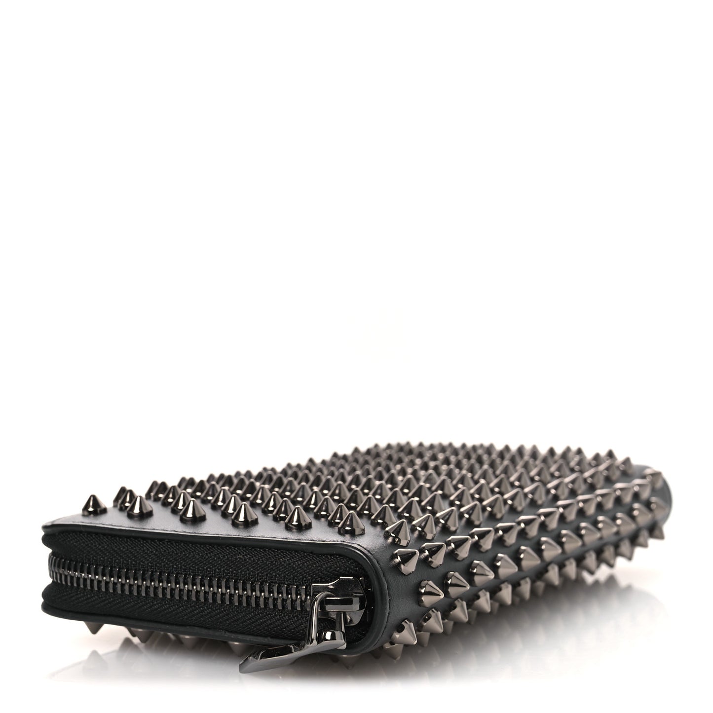 Calfskin Panettone Spiked Zip Around Wallet Black