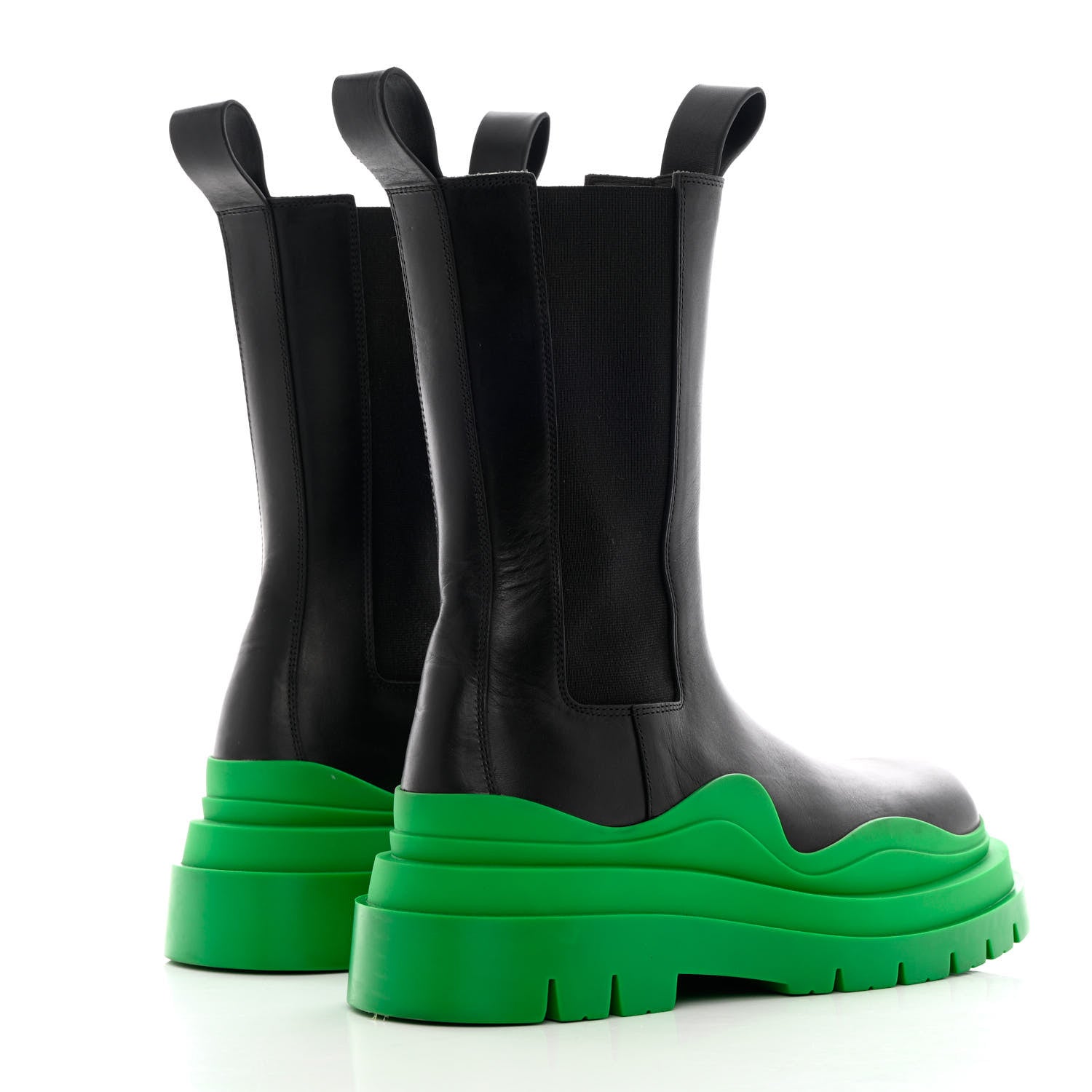 Bottega Veneta Calfskin The Tire Chelsea Boots 38.5 Black Grass 4 of 14