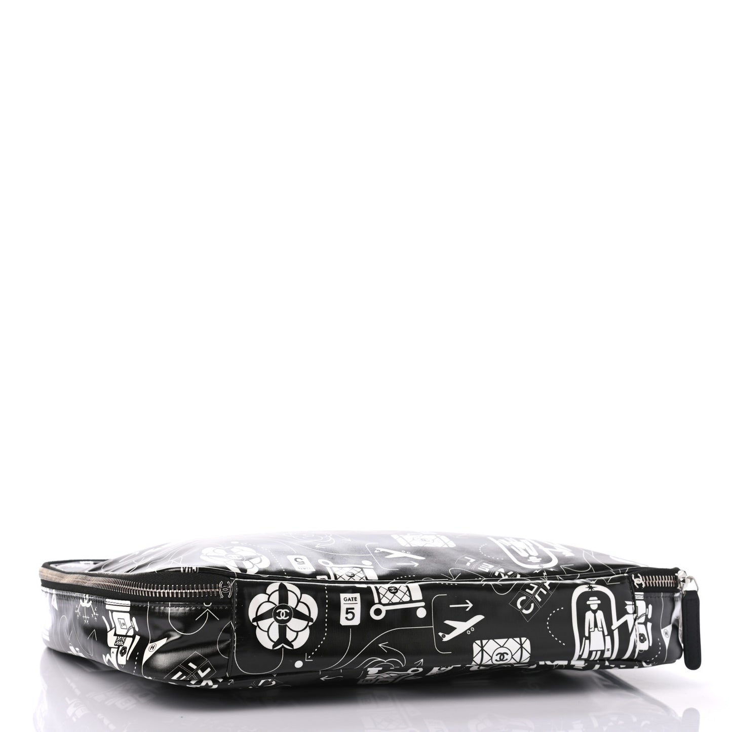 Coated Canvas Airline Cosmetic Travel Bag Black White