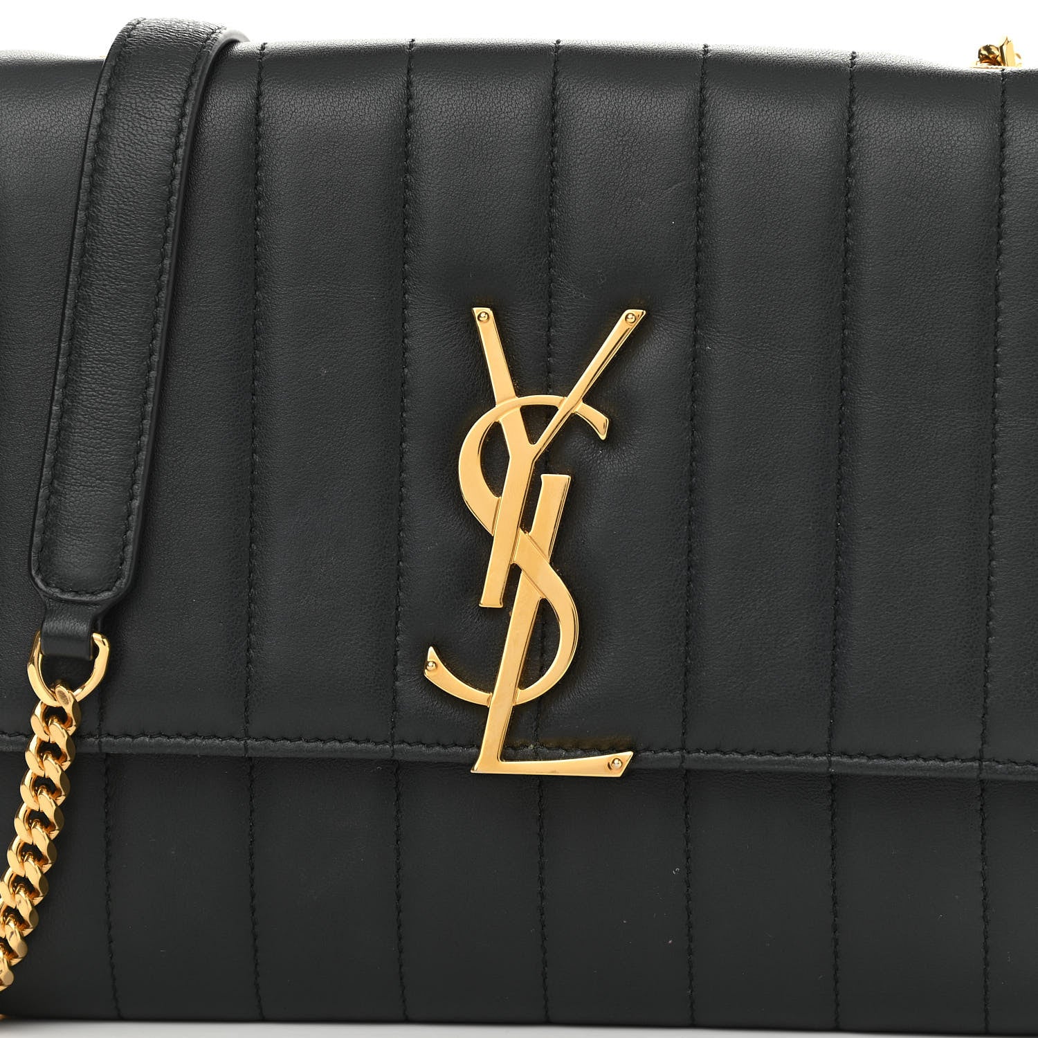 Saint Laurent Lambskin Matelasse Monogram Vicky Chain Wallet Black 6 of 13
