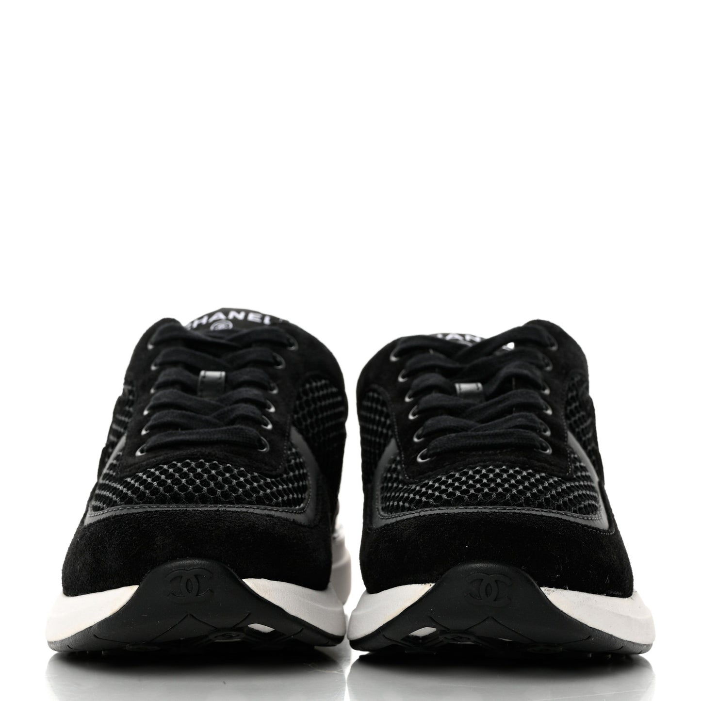 Calfskin Mesh Lycra Suede Womens Logo Sneakers 37 Black
