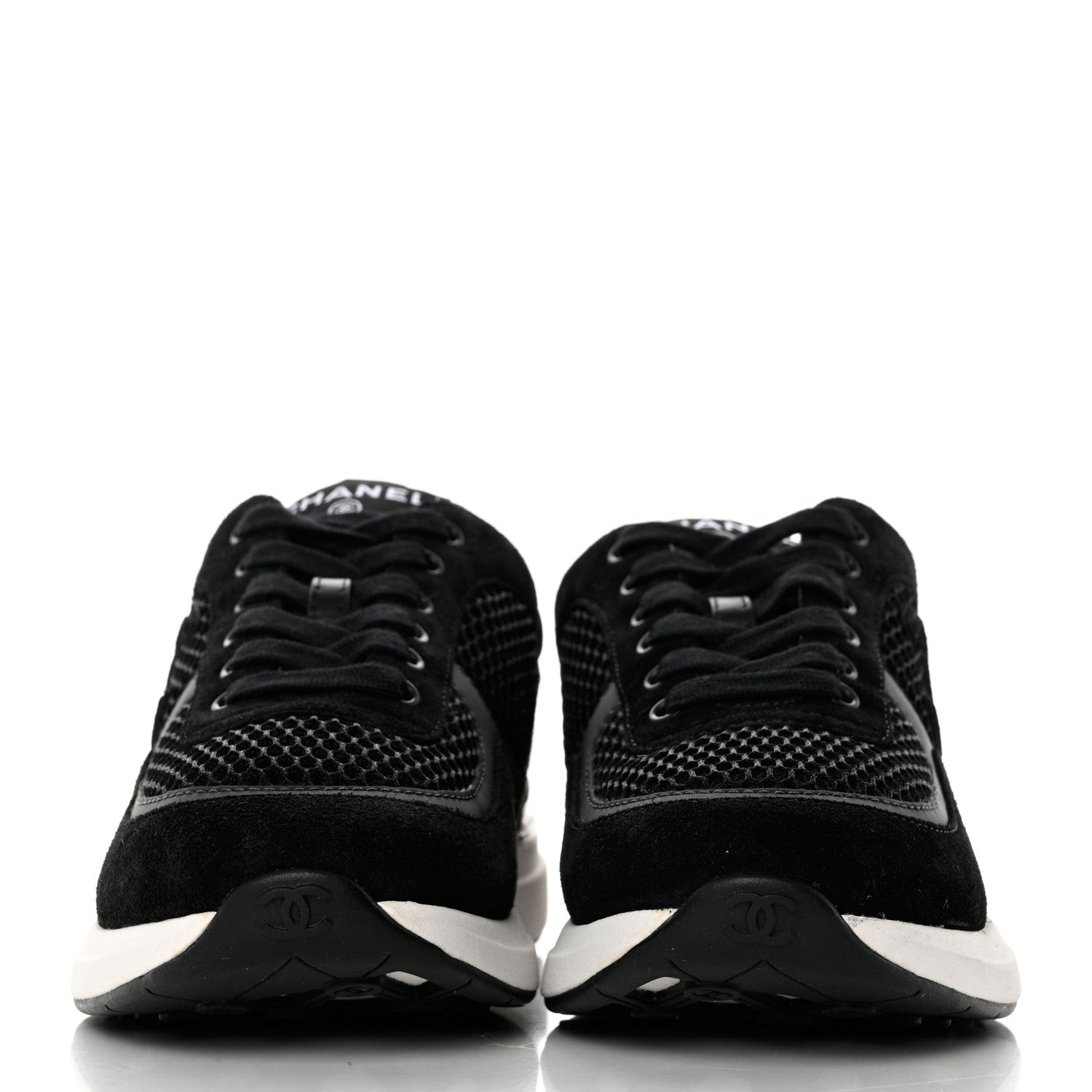 Chanel Calfskin Mesh Lycra Suede Womens Logo Sneakers 37 Black 2 of 9