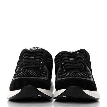 Chanel Calfskin Mesh Lycra Suede Womens Logo Sneakers 37 Black 2 of 9