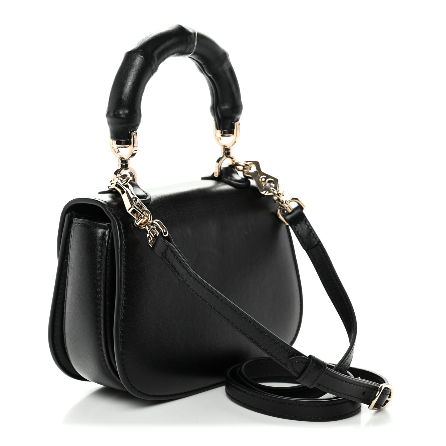 Boarded Dyana Lux Calfskin Web Monochrome Mini Bamboo 1947 Top Handle Bag Black