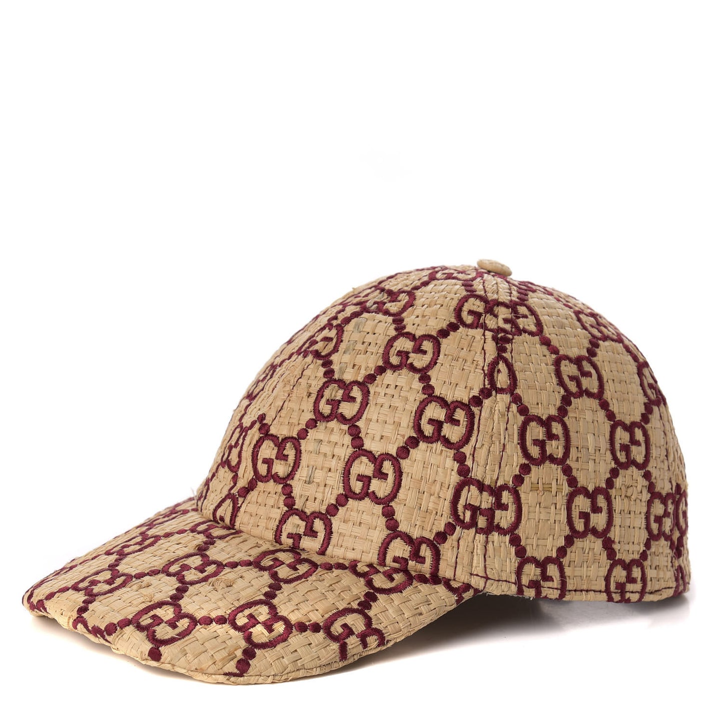 Raffia GG Monogram Elaphe Embroidered Aisha Baseball Hat L Ivory Bordeaux