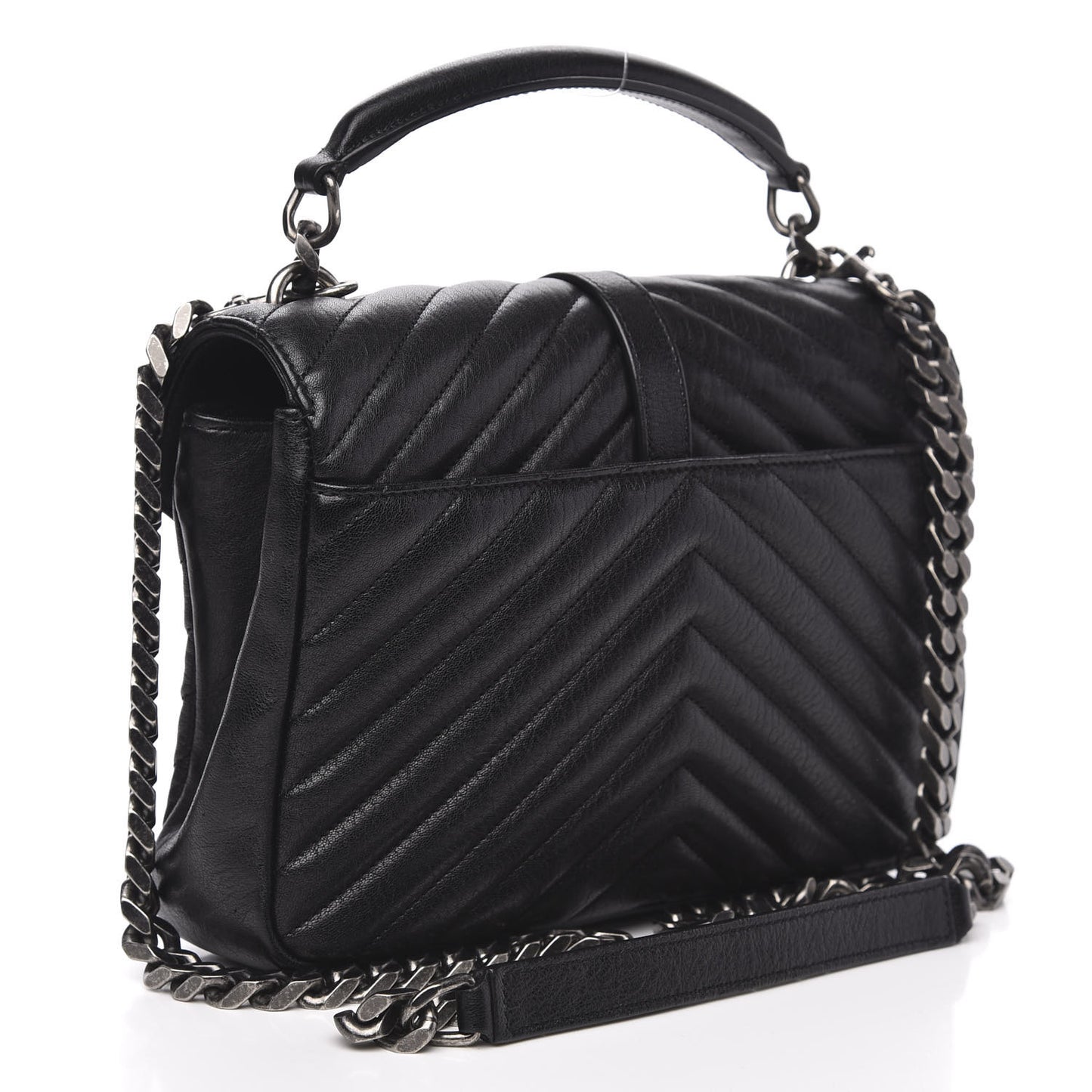 Sheepskin Matelasse Chevron Monogram Medium College Bag Black