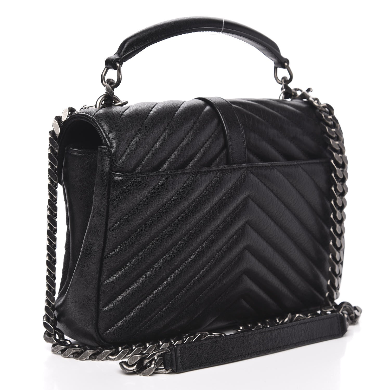 Saint Laurent Sheepskin Matelasse Chevron Monogram Medium College Bag Black 3 of 12