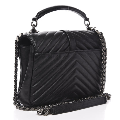 Saint Laurent Sheepskin Matelasse Chevron Monogram Medium College Bag Black 3 of 12