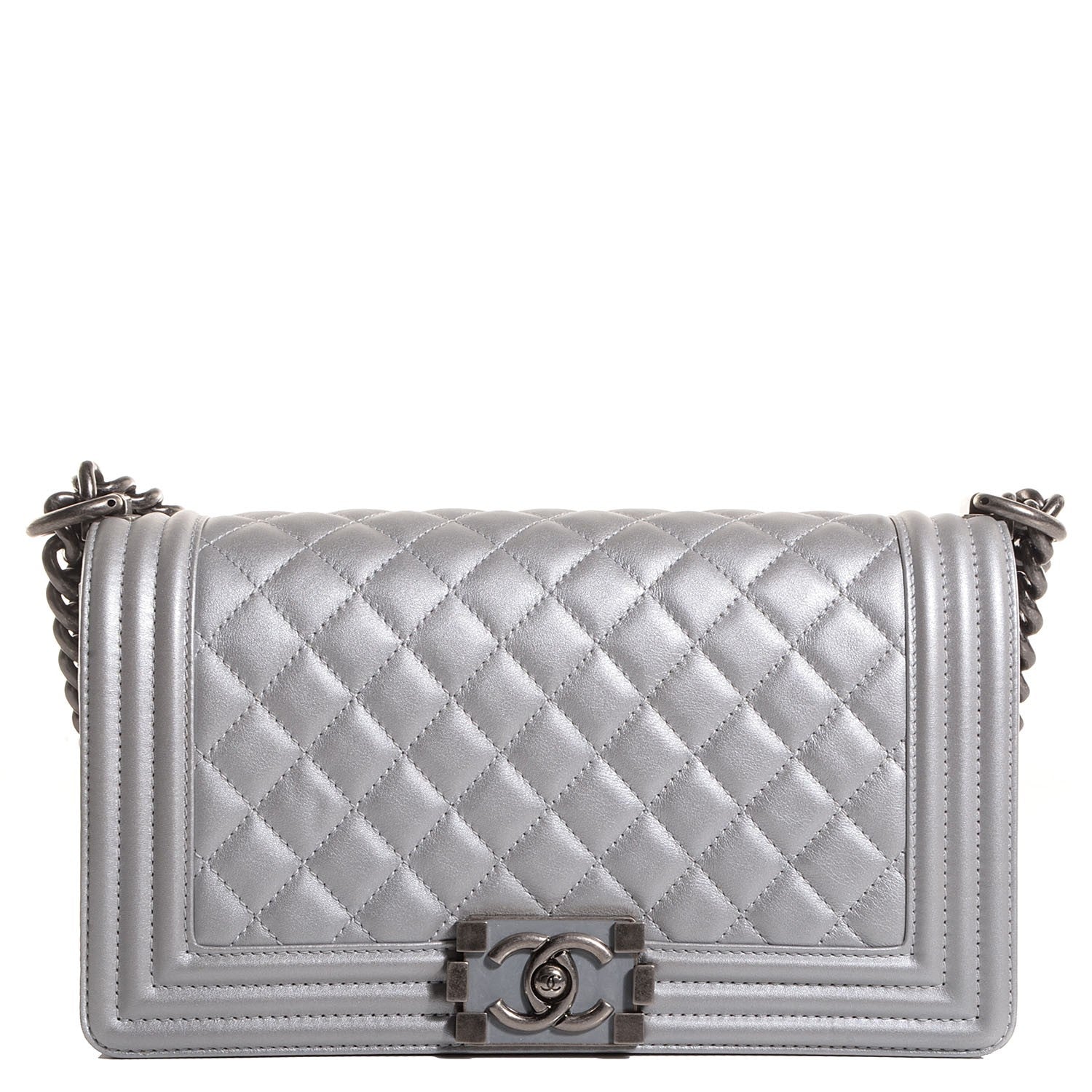Chanel Metallic Calfskin Quilted Medium Boy Flap Silver 1 of 9