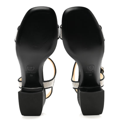 Chanel Fantasy Fabric Lurex Sandals 39 Silver Black 5 of 8