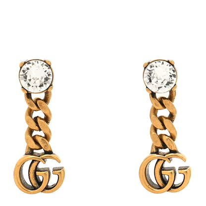 Gucci Metal Crystal Double G Chain Drop Earrings Aged Gold 1 of 5