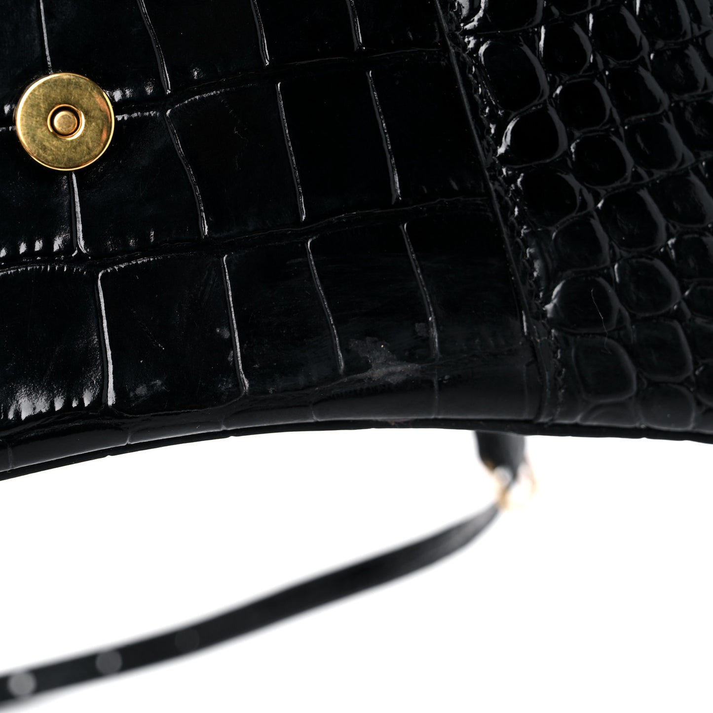 Shiny Calfskin Crocodile Embossed Small Hourglass Top Handle Bag Black