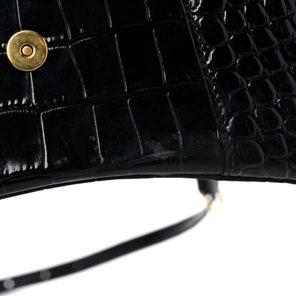 Balenciaga Shiny Calfskin Crocodile Embossed Small Hourglass Top Handle Bag Black 20 of 21